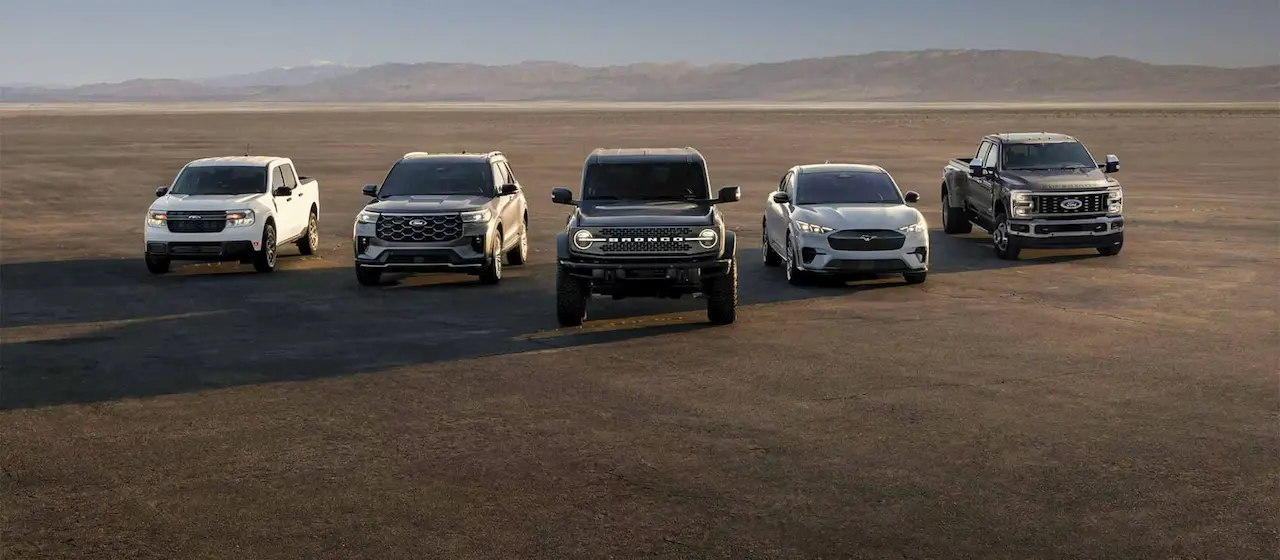 New Ford models: Maverick, Bronco, Explorer, and F-150, now available near Newport Beach.